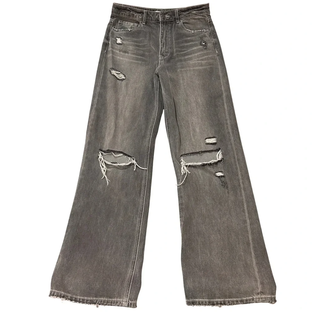 Vervet Jeans Distressed Wide Leg 29 Charcoal Grey Baggy Skater Grunge Streetwear